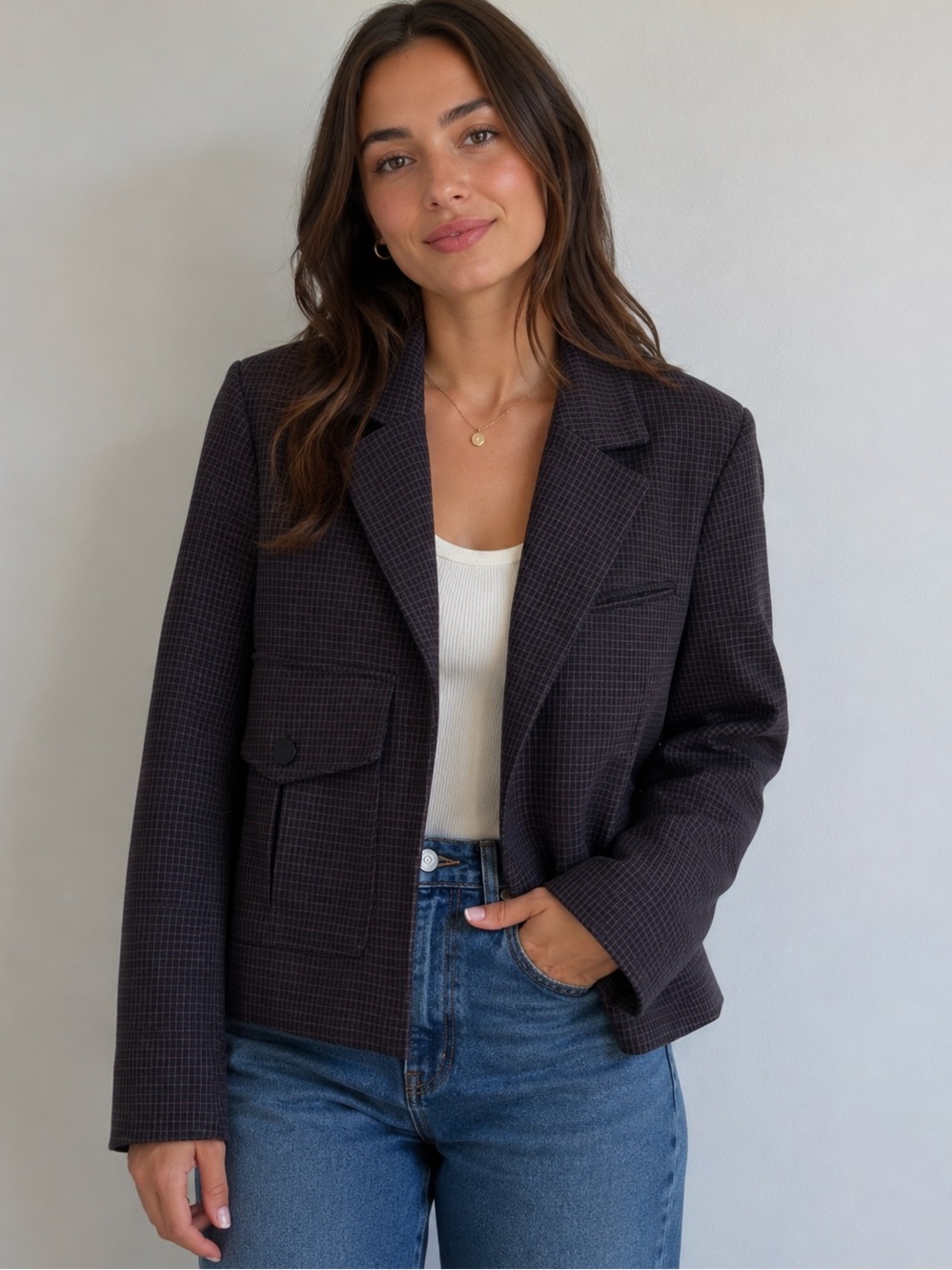 House of Harlow 1960 Open Front Plaid Blazer